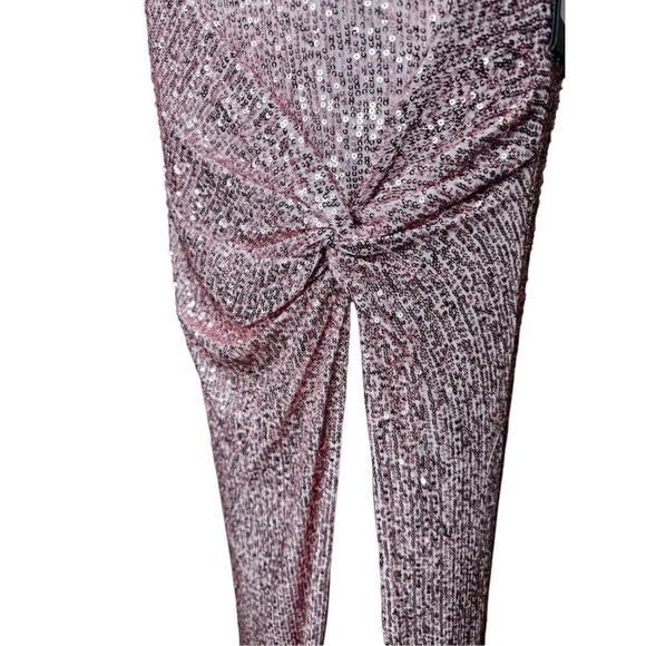 NWT IEENA for Mac Duggal Pink Sequined Halter Strap Low Side Knot Gown Size 4 - Picture 9 of 17